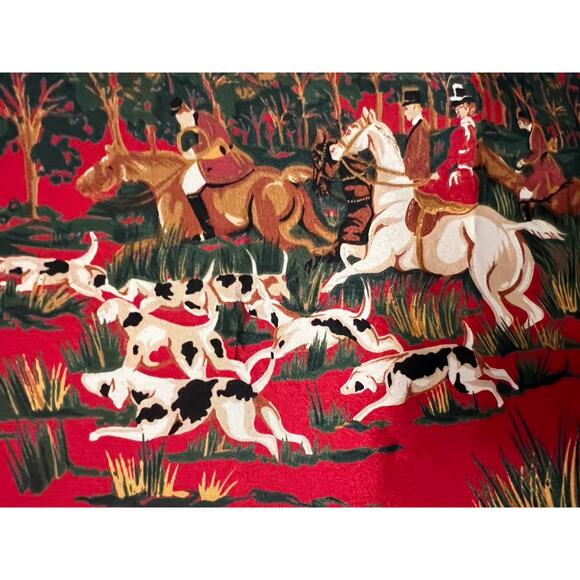 Beautiful Esquestrian Horses Hunting Dogs Red Scarf Wrap Vintage - Picture 10 of 12